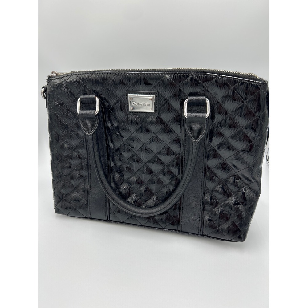Calvin Klein Black Quilted Satchel Top Handle Handbag Designer Purse
